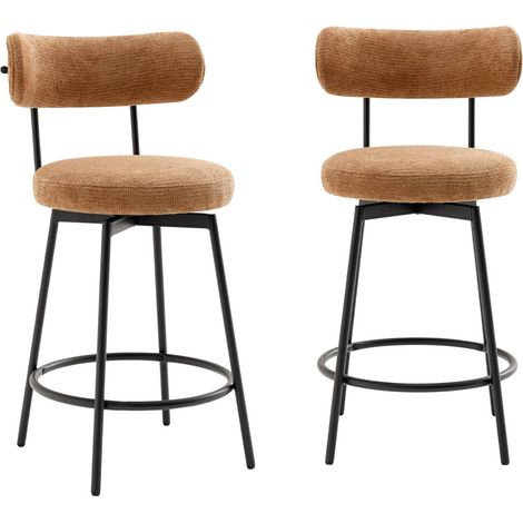 sweeek - 2er-Set Barhocker mit drehbarem Sitz aus Metall mit Stoffbezug
