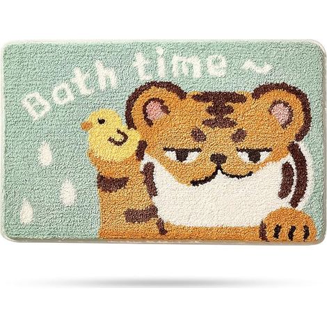 Niedlicher Tiger-Badteppich, rutschfest, weiche Mikrofaser, Badematte für Badezimmer, super wasserabsorbierend, zottelige Bodenmatten für Kinderzimmer, Schlafzimmer, Küche, Tiger 45 x 65 cm (1/5)