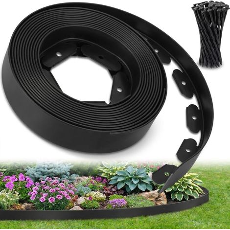 , Bordure Jardin extérieur 10 m Flexible, Bordure de Jardin Plastique résistante 5 mm, délimiteur Gazon allées parterres, Installation Facile avec 30 piquets (Noir, 10 mètres)