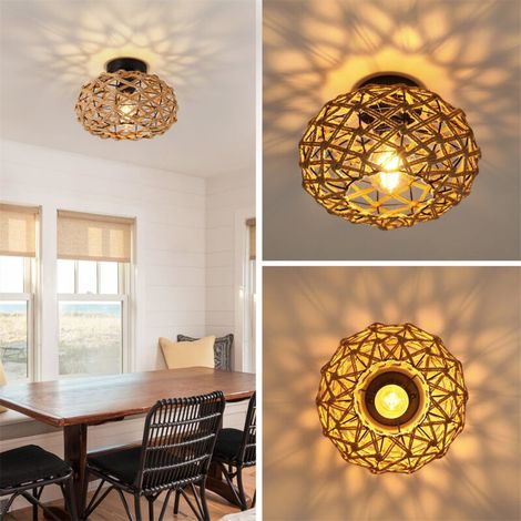 Wicker Ceiling Rattan ceiling lights, semi-recessed wicker ceiling lights, bohemian ...