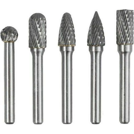 5-teiliges Set aus 6-mm-Schaft- und 10-mm-Kopf-Doppelschneidfräsern aus Wolframkarbid für Holzbearbeitung, Gravur, Druckluftschleifen und Schnitzarbeiten (1/4)