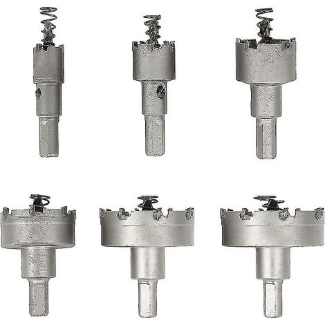 BRAVIX Scie cloche pour métal, lot de 6 forets de scie cloche en carbure, scies cloches en acier inoxydable, pour aluminium, acier, fer, cuivre, bois, 16 mm, 22 mm, 30 mm, 40 mm, 50 mm, 60 mm