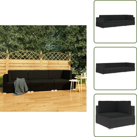 Cojines para sofás - vidaXL Set de sofás de jardín 3 piezas y cojines ratán sintético negro - Sofás modulares