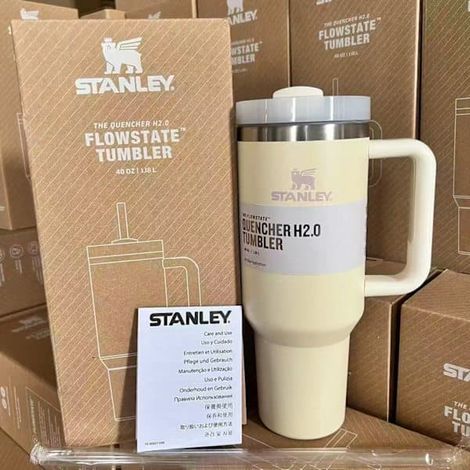 Grande tasse isotherme de 1,2 L en acier inoxydable avec poignée et paille, idéale pour les voyages en voiture. Couleur : beige.