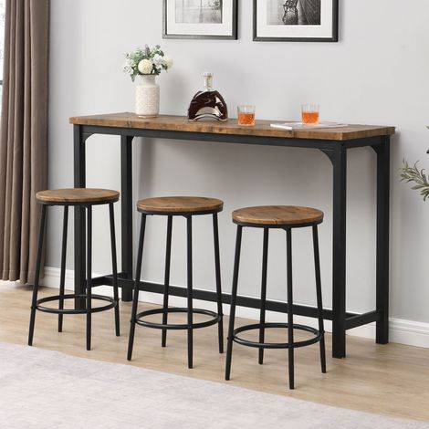 Bar Table & 3 Stools Set Industrial Breakfast Dining Table Kitchen Rustic (1/5)