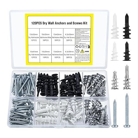 120 Pcs Vis et Chevilles Métal Platre: 60 Chevilles pour Plaques de Plâtre + 60 Vis Autoperceuses, Cheville Plaque de Platre Auto-Foreuses en Métal avec Vis pour Fixation Béton, Plaques de Plâtre (1/5)