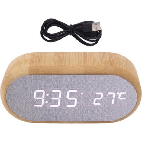 Wecker aus Holz mit digitaler Sprachsteuerung, heller LED, USB-Anschluss, elektronischer Wecker, Dekoration für Zuhause (1/4)