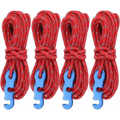 ZVD Lot de 4 cordes réfléchissantes avec tendeurs de corde, cordon de tente de 13 pieds/4 mètres, cordon de camping résistant à la déchirure de Φ 4 mm (rouge)-Fei Yu (1/4)