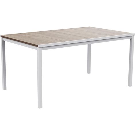 Table de Salle à Manger rectangulaire extérieure, Jardin, terrasse, 159 x 95 x 75 cm, capacité 6 Personnes, résine, Plateau Finition Imitation Bois, Cadre Blanc (1/5)
