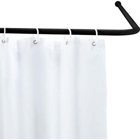 Barre d'angle universelle , Tringle pour rideau de douche en L ou U, Pour douche et baignoire, Aluminium inoxydable, Jusqu'à 90 x 80 x 90 cm, Noir (1/4)