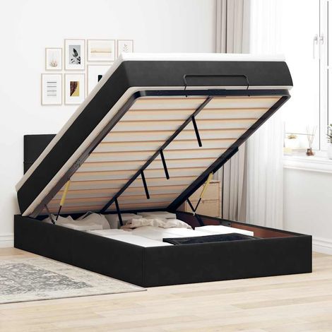 Ottoman-Bett mit Matratze & LEDs Schwarz 120x200 cm Samt