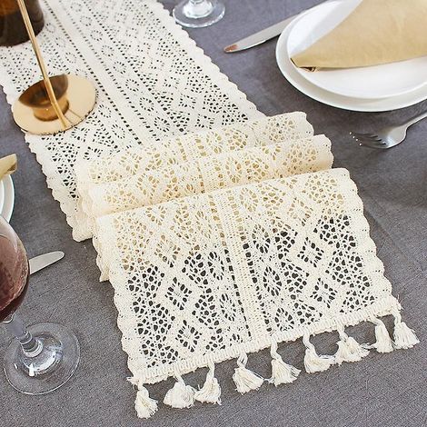 Chemin de table en dentelle tissée style rétro, nappe, chemin de lit, 24 x 40 cm