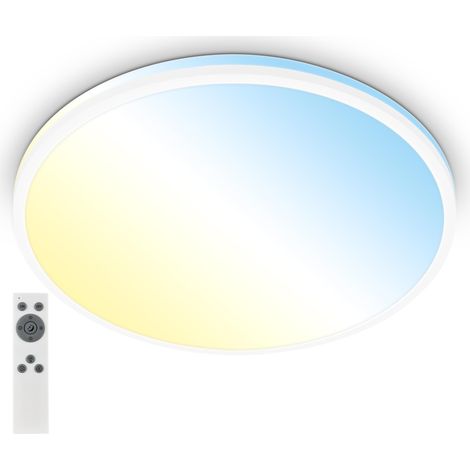 Plafonnier LED avec télécommande, blanc chaud à blanc froid, dimmable, lampe LED, plafonnier LED, lampe de salon, lampe de cuisine, plafonnier, 49 x 9,5 cm, blanc (1/5)