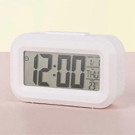 Réveil numérique lumineux LED avec capteur de température, fonction snooze, vert et compatible. (1/3)