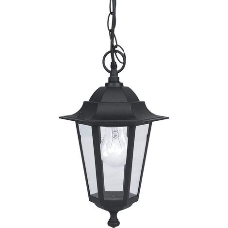 Lámpara colgante de exterior Laterna 4, lámpara de exterior de 1 foco, luz colgante de aluminio fundido y cristal, color negro, portalámpara E27, IP44 (1/3)