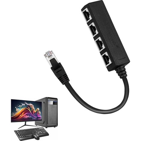 Répartiteur RJ45 - 1 Vers 3 - ABS Et Cuivre - Adaptateur Réseau Cat7 - Pour Routeur Et PC - Noir (1/5)
