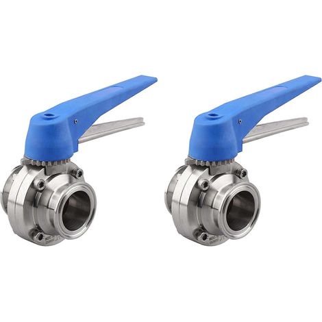 2 vannes papillon avec poignée à gâchette bleue, en acier inoxydable 304, raccord Tri-Clamp (vanne papillon Tri-Clamp de 1,5 pouce) (1/5)