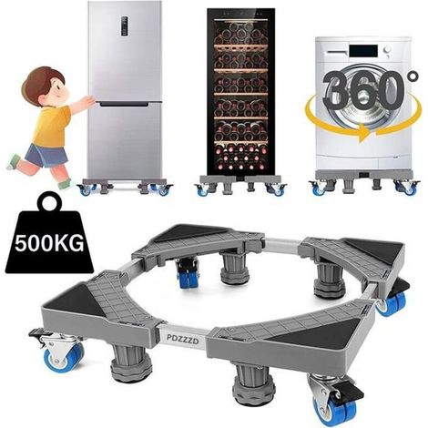Bardusch - Support Machine a Laver, Ajustable Socle Lave Linge avec 4 Roues et 4 Pieds, Base Machine à Laver Charge 500kg, 41x65x12cm (1/4)