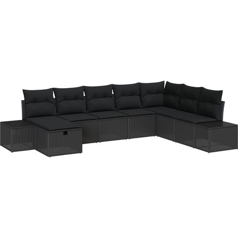 Conjunto de sofá de jardín con almohada 8 pcs Negro Poliratán vidaXL (1/5)