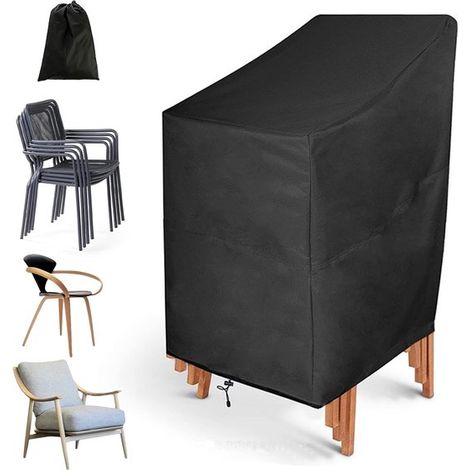 Gartenstuhlhülle aus 210D Oxford-Gewebe Schutzhülle für stapelbare Stühle wasserdichte Outdoor-Stuhlhülle mit verstellbarem Kordelzug 64x64x80 120cm (1/5)