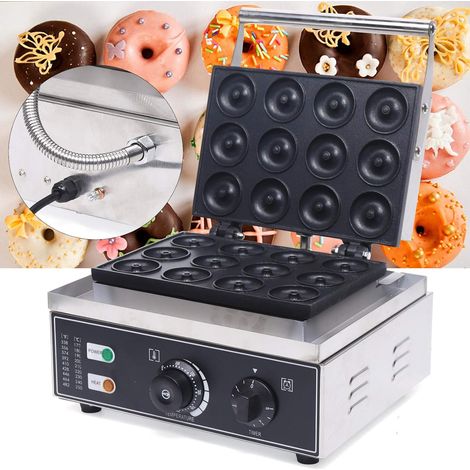 Lot de 12 Donut Maker Antiadhésif 1500 W Gaufrier Électrique Commercial 220V Electrique Doughnut Baker Maker Machine Usage Commercial Antiadhésif (1/5)