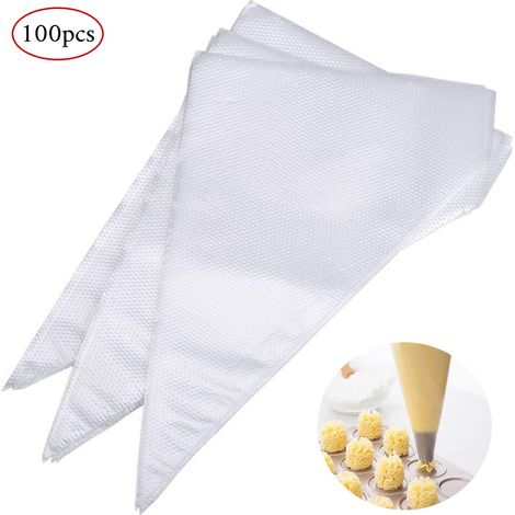 Poches À Douille - 100 Pièces - PVC Blanc Transparent - 26,5 x 17 cm - Pour Décoration Gâteaux Et Cupcakes (1/5)