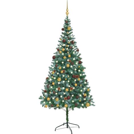 Árbol de Navidad helado con luces, bolas y piñas 210 cm vidaXL (1/5)