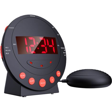 Powerful alarm clock with bed shaker, vibrating flash, adjustable brightness, dual settings, USB charging port, LED digital display for heavy sleepers, adults, children, teenagers, and workers. (1/5)