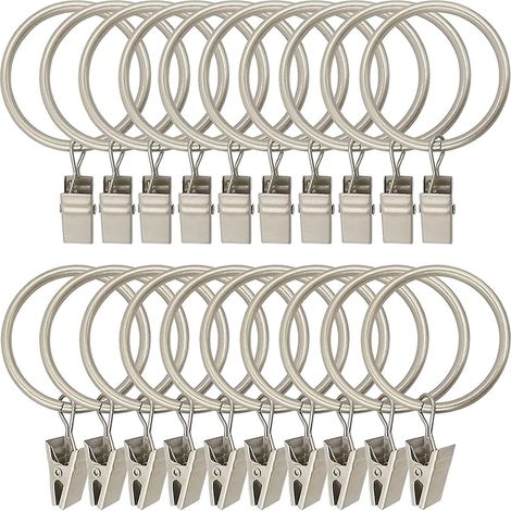 lot De 30 Anneaux (argent) De Rideaux Dcoratifs En Mtal Robuste Avec Clip Antirouille Vintage Compatible Avec Tringle  Rideaux Jusqu' 2,5 Cm (1/5)