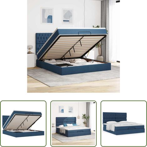 Sommeil confortable - Cadre de lit ottoman avec matelas bleu 160x200 cm tissu (1/5)
