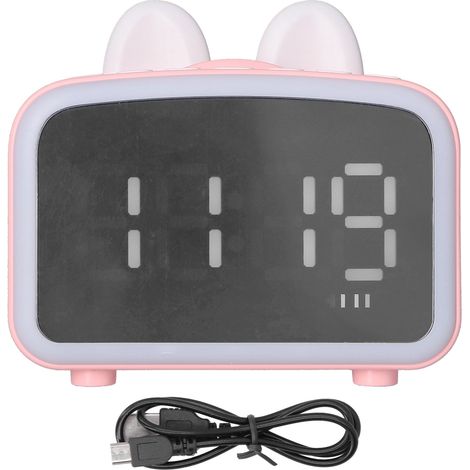 Réveil Bluetooth Mini Cartoon avec Enceinte Numérique Multifonction pour Bureau et Chambre - Rose (1/5)