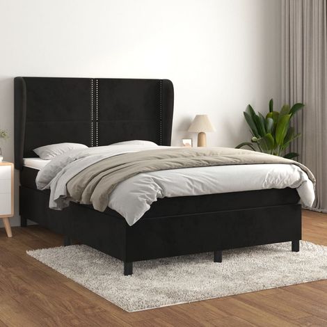 Sommier à lattes de lit avec matelas Noir 140x190 cm Velours (1/5)