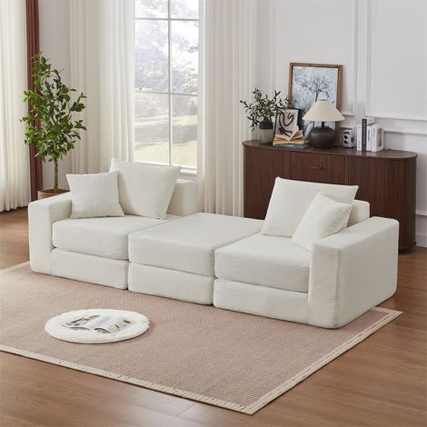 Canapé Modulable Convertible Loveeat Cloud - 259.5x96x80 cm - Sans Structure Rigide Base Antidérapante Confortable - Blanc (1/5)