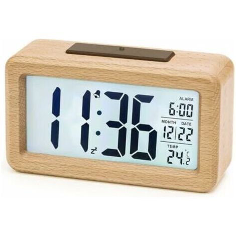 Reloj Digital de Madera, AboveClock, LED, sin Tictac, con Fecha, Temperatura, Función Snooze, Funciona con 3 Pilas AAA (1/5)