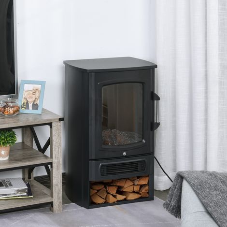 Elektrokamin mit Heizung, elektrischer Kamin mit LED Flammeneffekt, 1000 W/2000 W Dekokamin mit Thermostat, elektrisch Kaminfeuer Kaminofen, Schwarz (1/5)