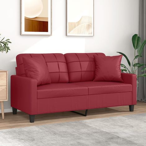 2-Sitzer-Sofa mit Zierkissen Weinrot 140 cm Kunstleder (1/5)
