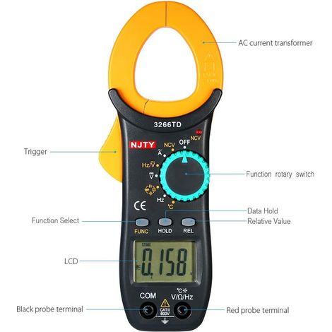 Stromzange — AC/DC-Strom 600 A — Ein digitales Zangenmultimeter mit integrierten Messfunktionen für Spannung, Strom, Widerstand, Kapazität, Frequenz, Durchgang und Temperatur. (1/4)