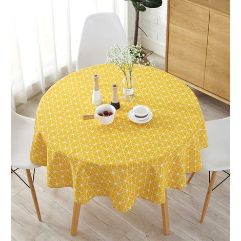 Nappe ronde en coton et lin, twill uni, 120 cm, jaune, pour (1/5)