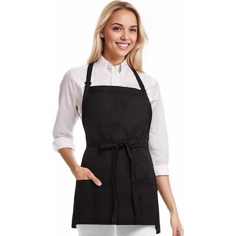 Tablier femme/homme - Tablier de cuisine - 3 poches - Idéal pour cuisiner et griller - 60 x 70 cm - Noir - Taille unique (1/5)
