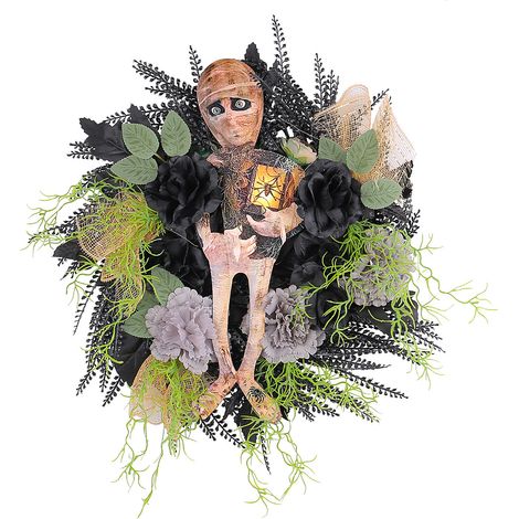 Halloween-Kranz aus Holz in Mumienform, kreative Türdekoration für eine gruselige Geisterparty oder stimmungsvolle Gartenatmosphäre, Rattan-Kranz zum Aufhängen an der Wand (1/2)
