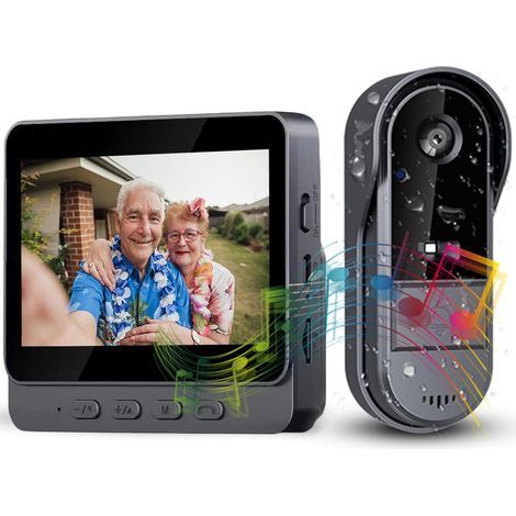 Sonnette sans fil extérieure étanche 1080p avec écran IPS 4,3 pouces, sonnette sans fil avec caméra IP69, interphone audio-vidéo bidirectionnel, caméra HD 170° étanche, vision nocturne infrarouge (1/5)