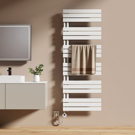 EMKE Elektrischer Badheizkörper 160 x 60 cm 1000 W Weiß Handtuchwärmer mit WiFi Tuya App-Steuerung IPX4 4 Modi
