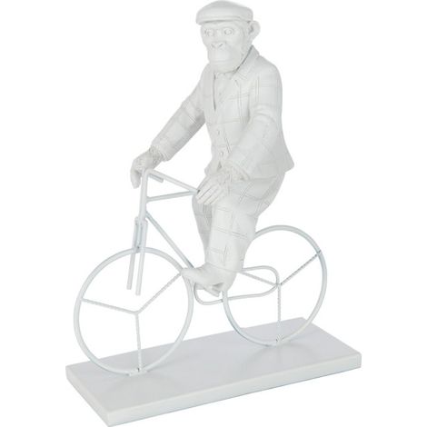 Statuette Déco "Singe Vélo" 33cm Blanc (1/3)