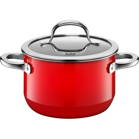 marmite petite 16cm, petite marmite avec couvercle en verre, marmite à viande induction 2l, céramique fonctionnelle, rouge (1/5)