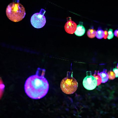 Guirlande lumineuse solaire 6 m, 30 LED, globe lumineux extérieur, blanc, étanche, idéale pour les fêtes, Noël, la décoration extérieure et intérieure (couleur) (1/5)
