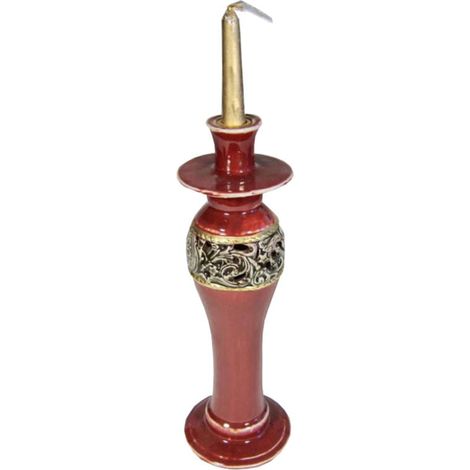 Portacandele natalizio in ceramica color bordeaux, altezza 34 cm, diametro 12 cm (1/2)