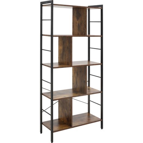 Industrial Storage Unit, 5 Tiers Bookcase with Open Compartments for Office Living Room, Bedroom, Rustic Brown and Black (1/4)