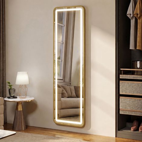 Miroir sur Pied LED 150x40cm Lumineux Tactile 3 Couleurs Verre, Trempé Incassable Cadre Aluminium, pour Chambre et Entrée