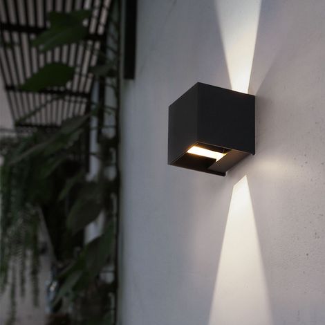 Lampe extérieure Lampe de façade Lampe murale noire Lampe de balcon Up Down Applique murale, LED 2x 3 watts 290Lm blanc chaud, LxlxH 10x10x10 cm