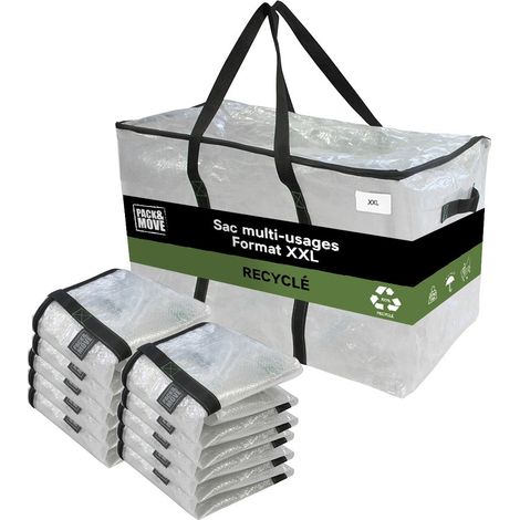 Pack and Move - Lot 10 Grands Sacs Déménagement Transparent Recyclés - Rangement Et Transport Ultra Résistant - Réutilisable - Poignées Solides - 100L